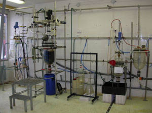 Reactors from the left - 50L, 30L, 3L, 7L and separatory funnel 20L